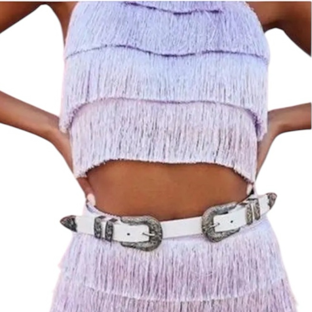 FOREVER 21 Lavender Fringe Crop Top – Size Small, Pastel Coastal Cowgirl